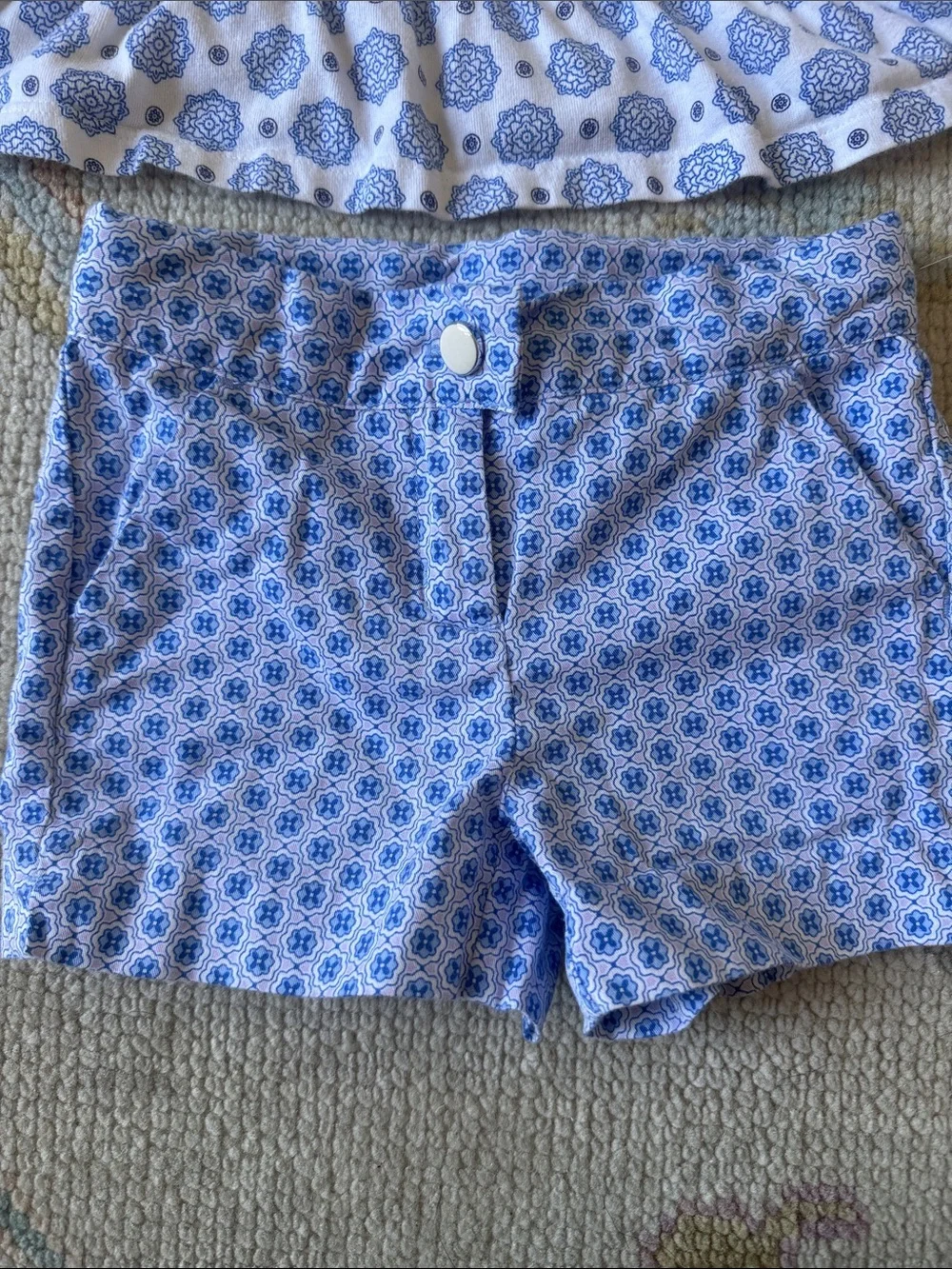 Janie and Jack White and Blue Printed Peplum Top with Matching Shorts